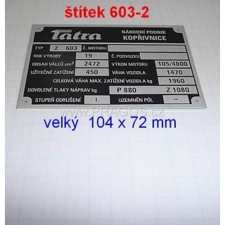 Štítek Tatra 603–2, velký