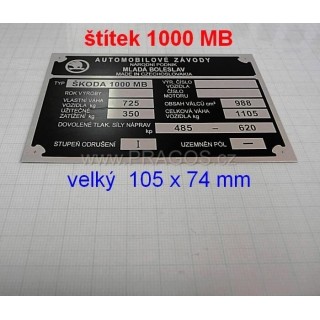 Štítek Škoda 1000MB, velký