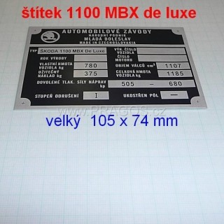 Štítek Škoda 1100MBX deluxe, velký