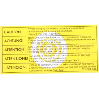 Samolepka varování výměna kol (Golf, Jetta, Scirocco)