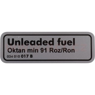 Samolepka "Unleaded fuel Oktan min 91 Roz/Ron"
