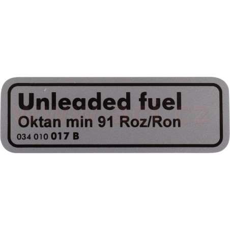 Samolepka "Unleaded fuel Oktan min 91 Roz/Ron"
