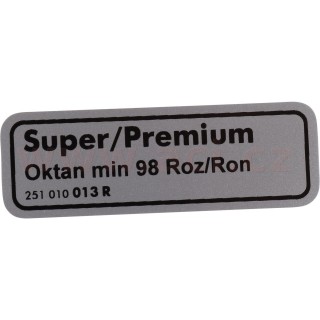 Samolepka "Super/Premium Oktan min 98 Roz/Ron"