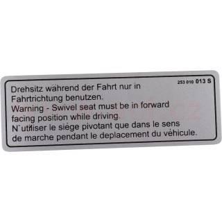 Samolepka Westfalia "Warning - swivel seat"