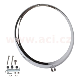 Rámeček předního světla, Bosch styl, chrom. Nastavovací otvory na 9 a 12 hodinách