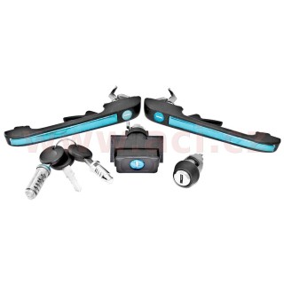 Sada zámků (2x klika př. dveří, vložka spínací skříňky, kufr)