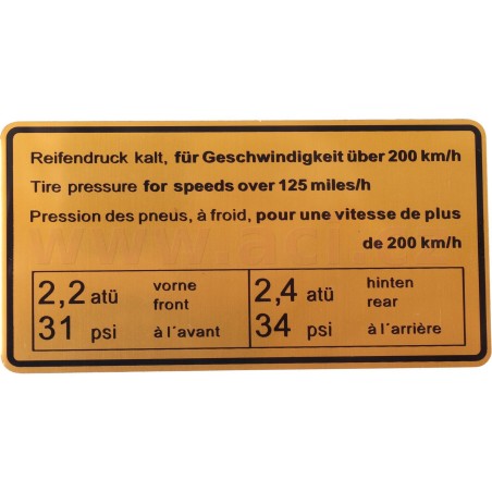 Samolepka tlak v pneu při rychlostech nad 200 km/h r.v. do -71