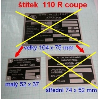 Štítek Škoda 110R, malý – starší typ