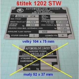 Štítek Škoda 1202 STW, velký