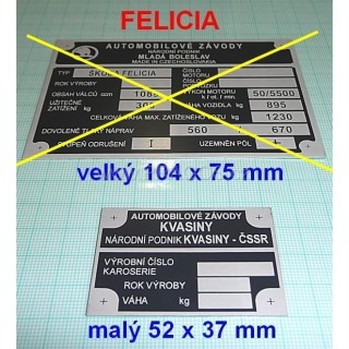 Štítek Škoda Felicia, malý ČSSR