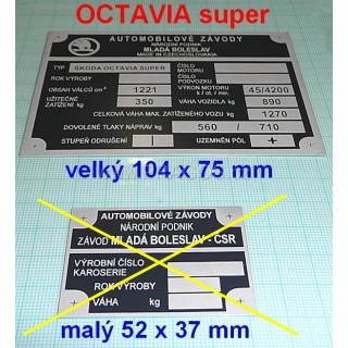 Štítek Škoda Octavia Super, velký