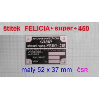 Štítek Škoda Felicia Super, malý ČSR