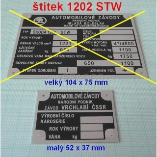 Štítek Škoda 1202 STW, malý