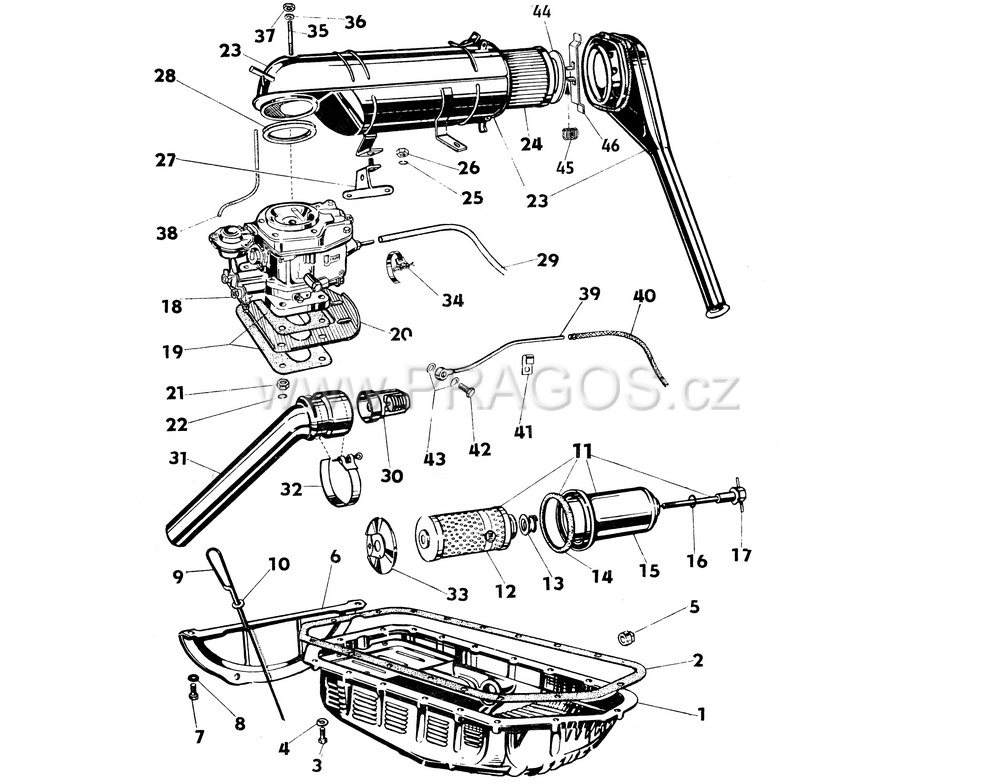 Oil Pan, Filter, Carburetor, Intake 110R