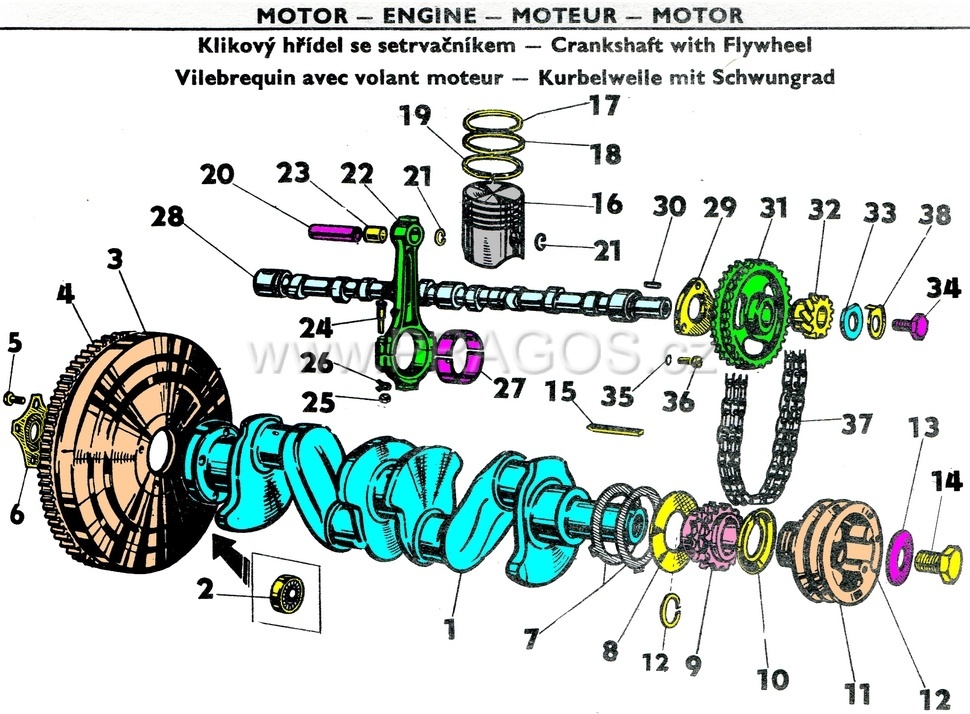 Crankshaft, Camshaft, Pistons 105-120neMaxi